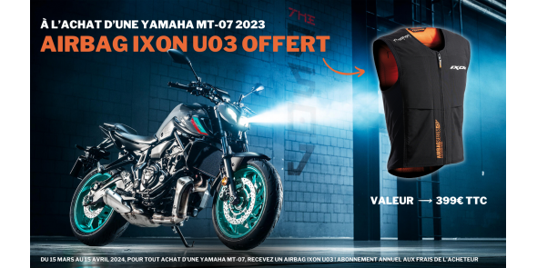 Yamaha renforce la protection sur route de ses nouveaux clients MT-07 en offrant l’airbag Ixon U03* !
